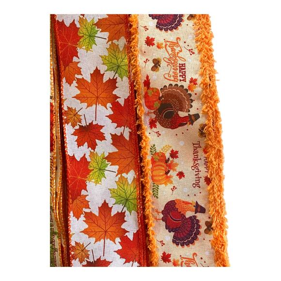 Thanksgiving Wreath Kit | Give Thanks Sign & Fall Wired Ribbons | DIY Fall Decor - Picture 4 of 5